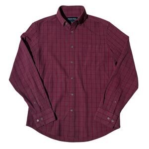 Mizzen+Main Men’s Button Down Up Shirt No Tuck Maroon Plaid Check Small Trim Fit